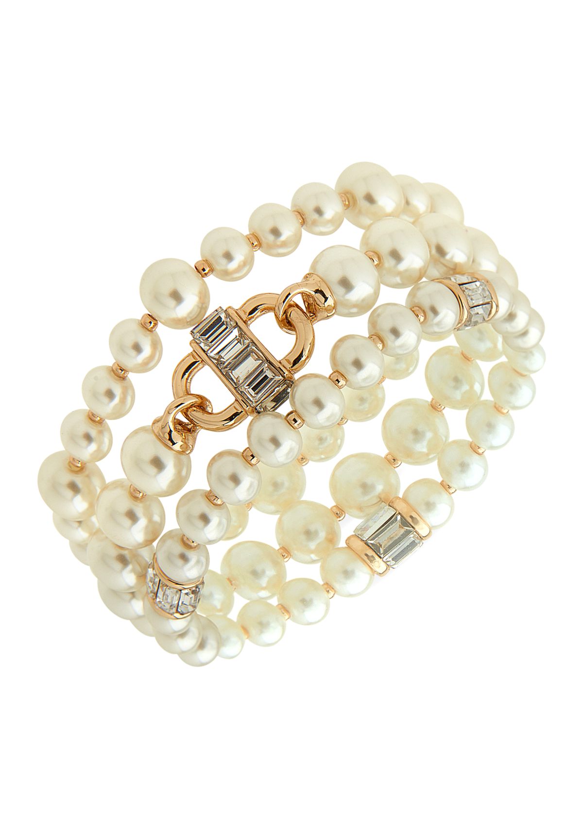 Gold Tone Pearl and Crystal Stretch Bracelet
