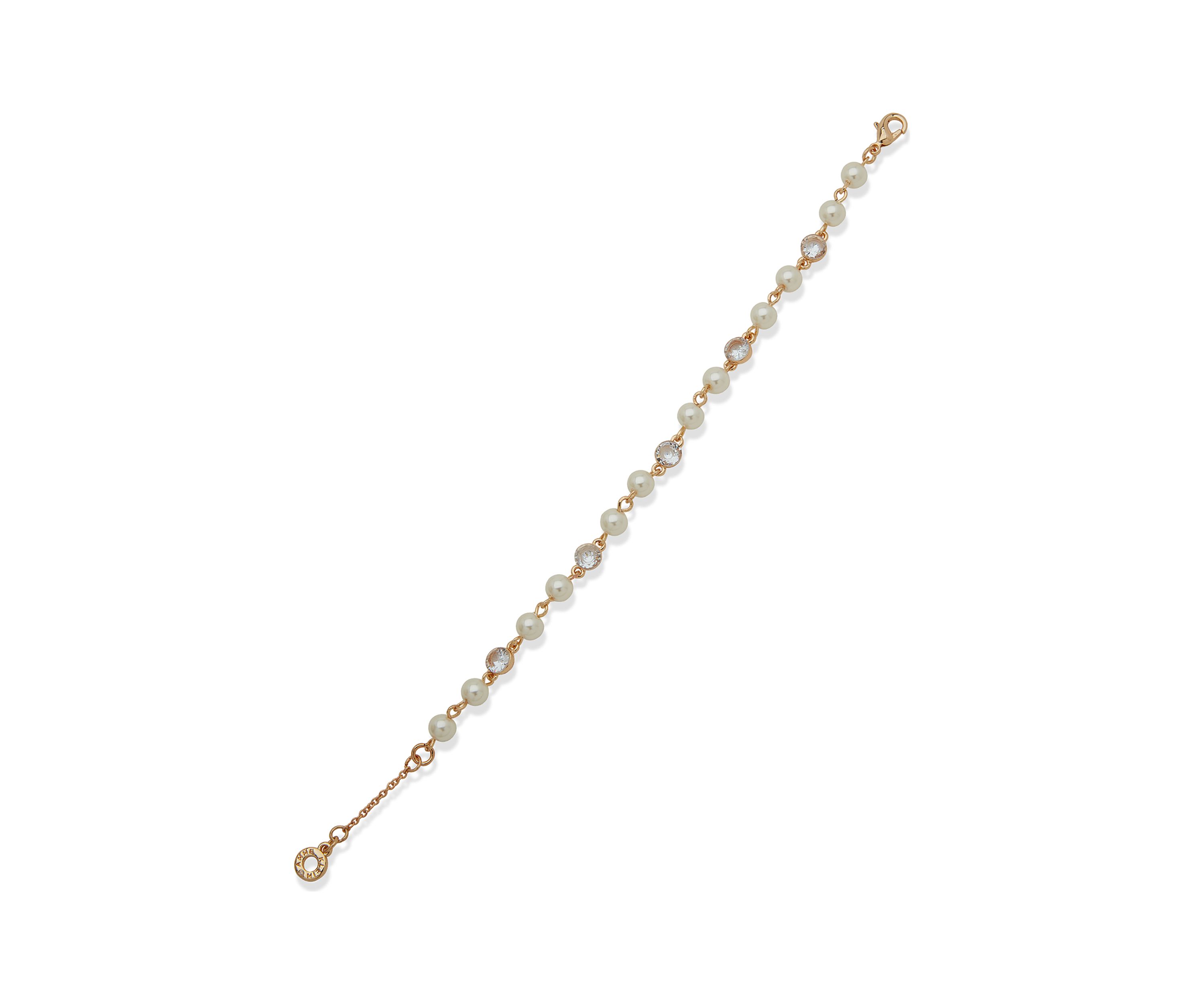 Gold Tone Pearl and Crystal Flex Bracelet 