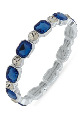 Silver Tone Crystal Sapphire Stretch Bracelet 