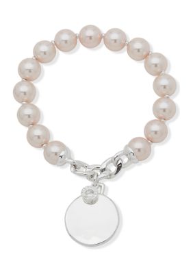 Silver Tone Pink Pearl Stretch Bracelet