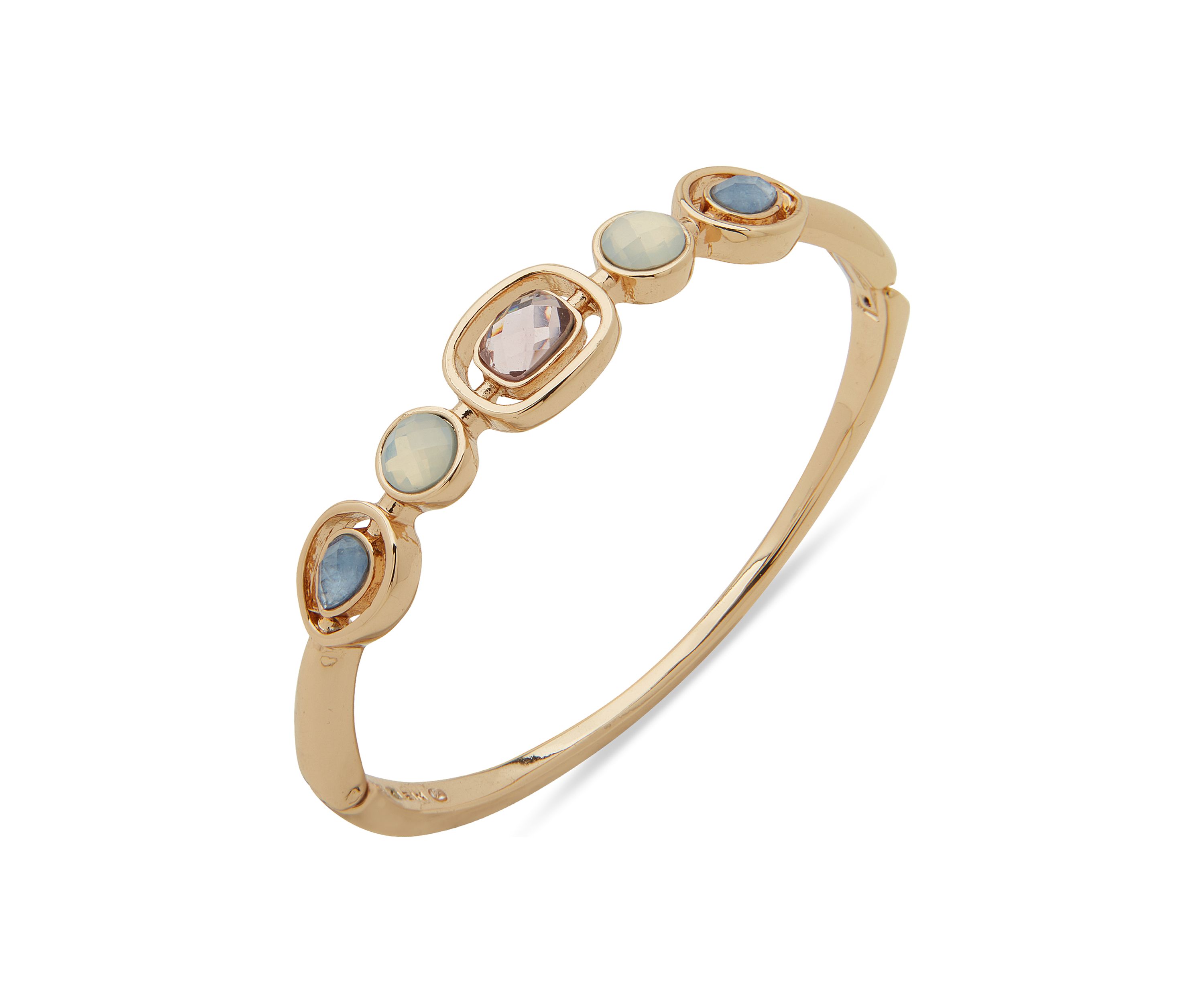 Gold Tone Multi Stone Hinged Bangle Bracelet