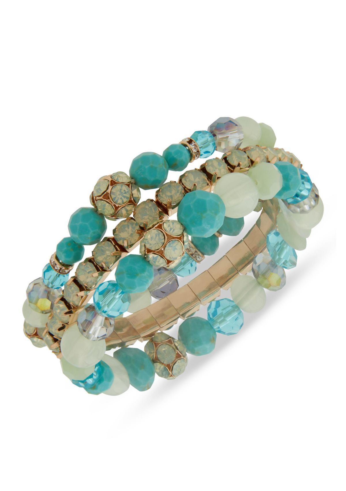 Gold Tone Multi Beaded Stretch Bracelet Set