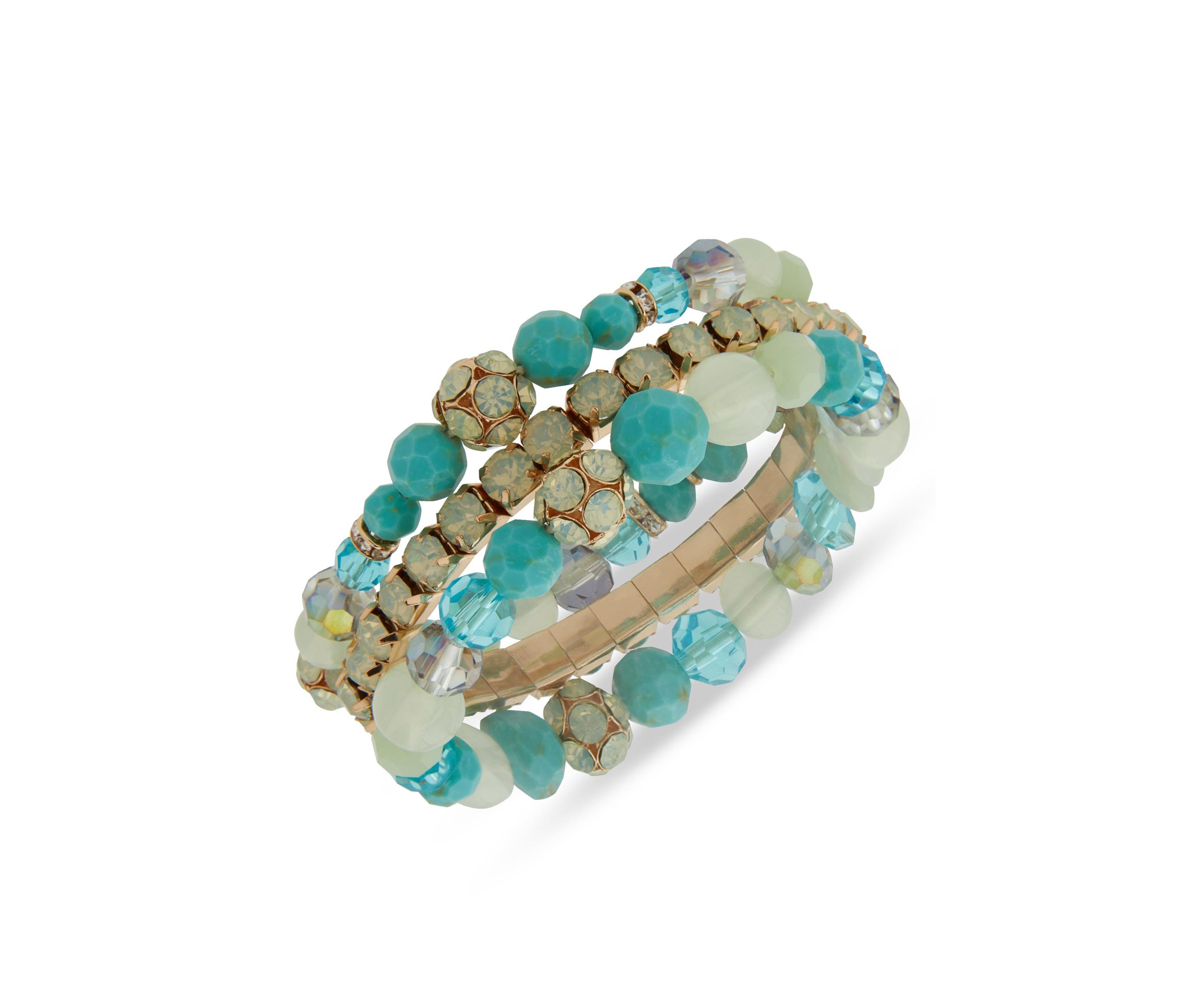 Gold Tone Multi Beaded Stretch Bracelet Set