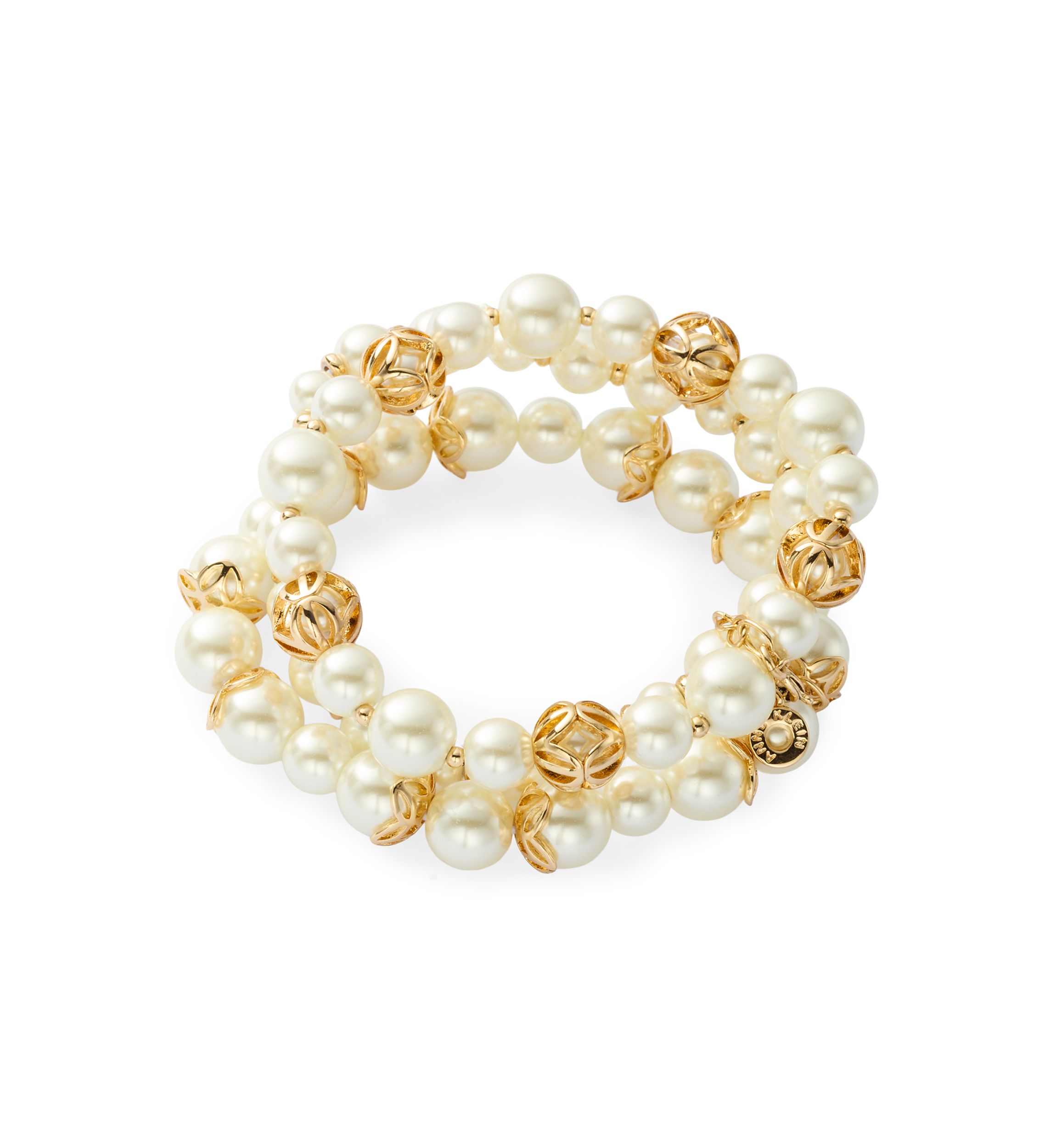 Gold Tone Caged Pearl Stretch Bracelet Set