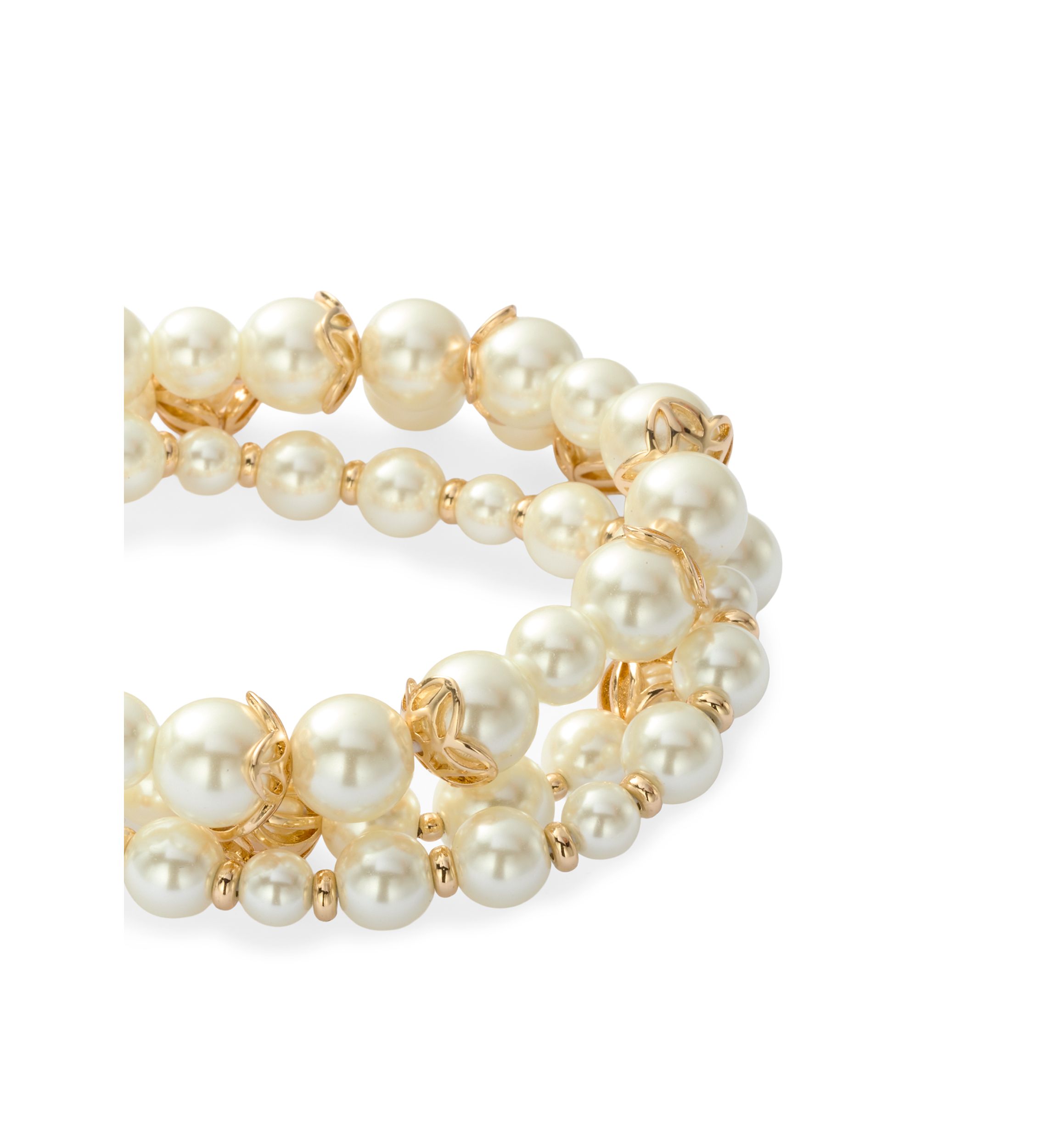Gold Tone Caged Pearl Stretch Bracelet Set