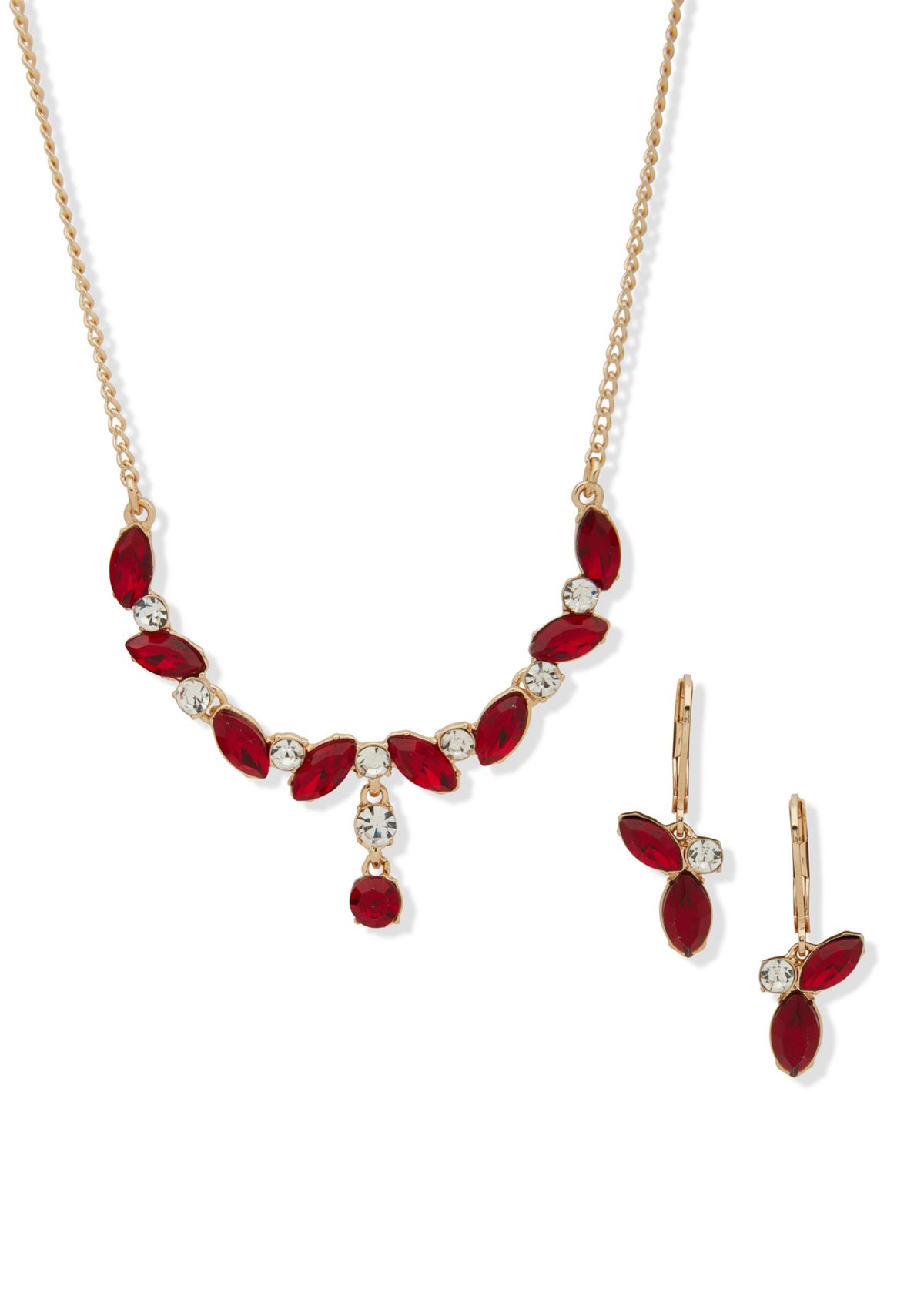  Crystal Navette Stone Necklace and Earring Set