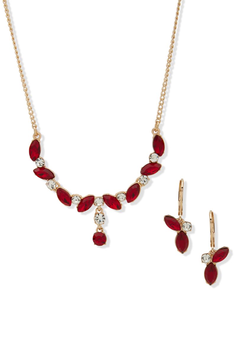  Crystal Navette Stone Necklace and Earring Set