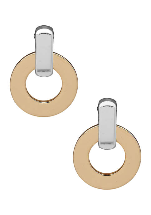 Gold Tone Drop Ring Clip Earrings