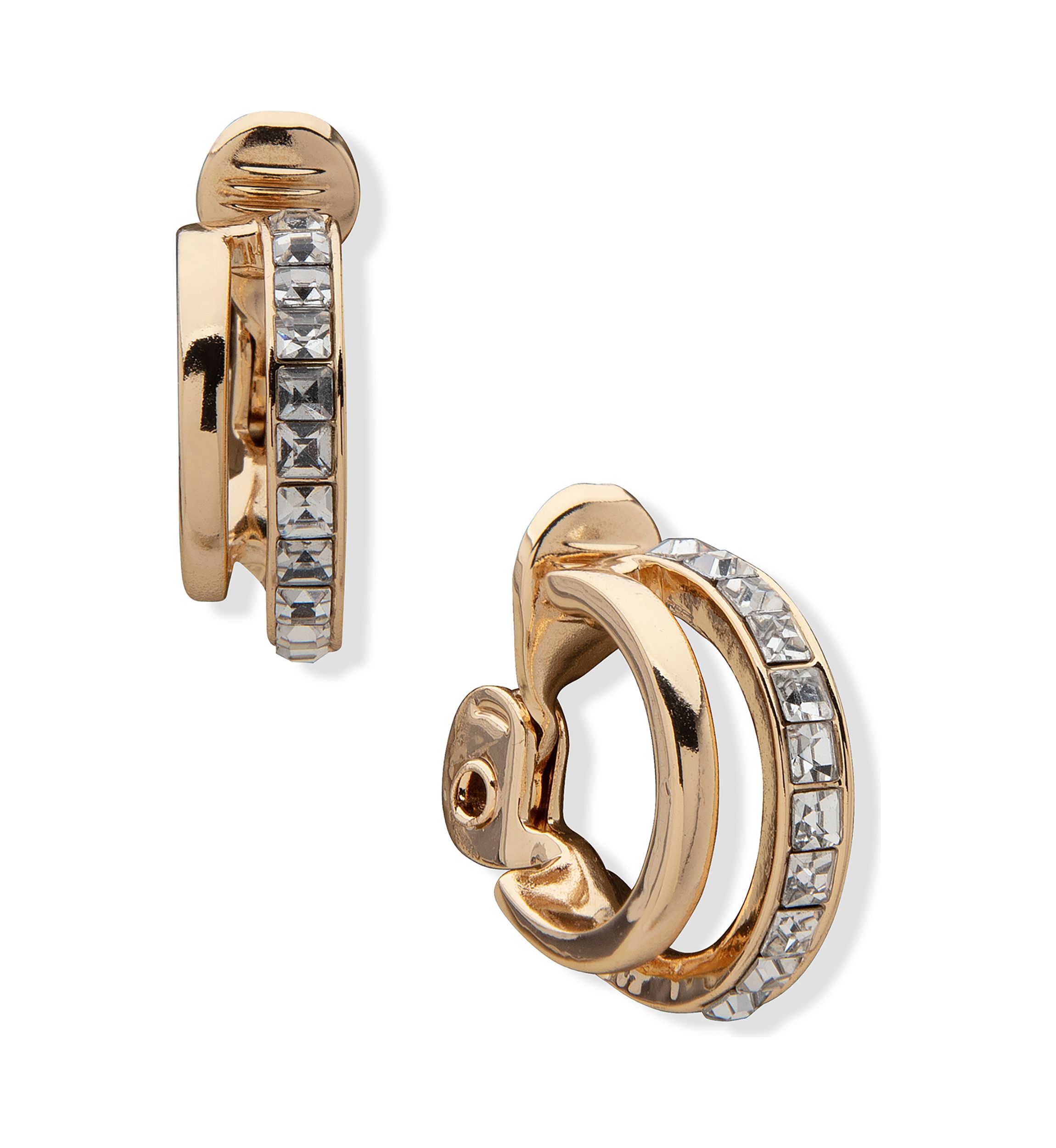 Gold Tone White Double Hoop Earrings