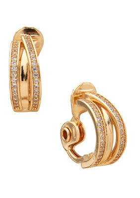 Gold Tone Twisted Stud Crystal Earrings