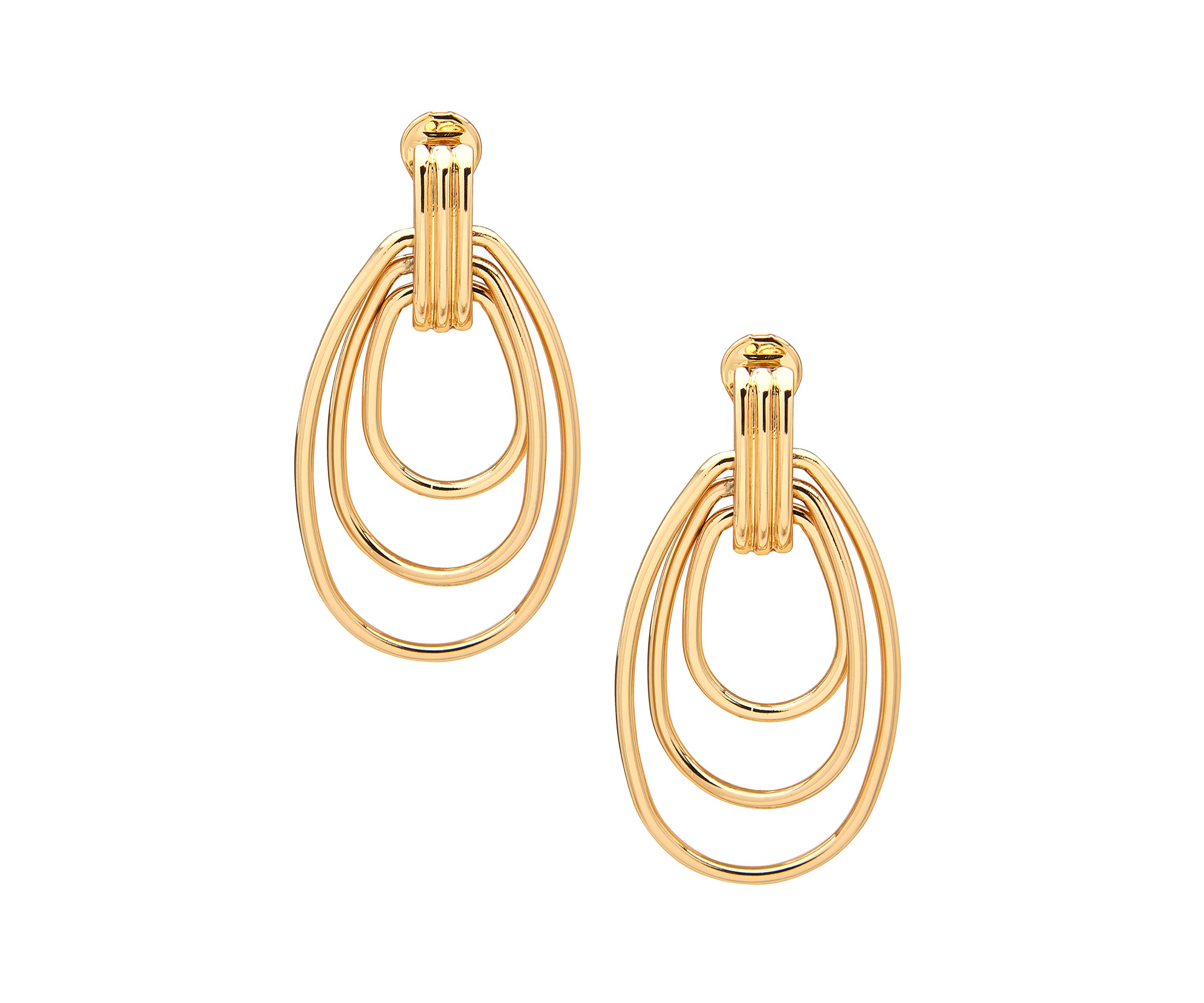 Gold Tone Three Row Drop Hoop Earrings