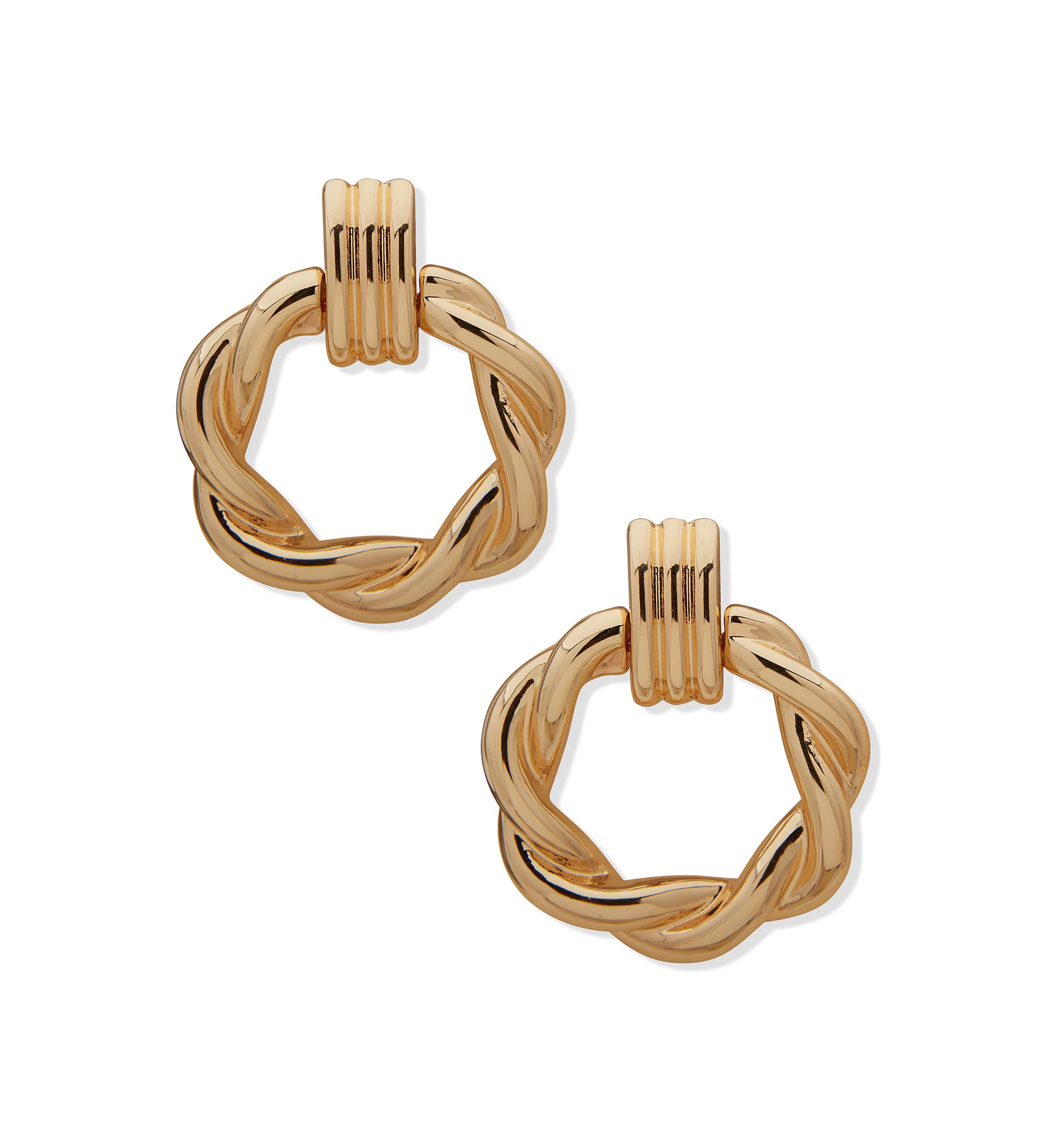 Gold Tone Doorknocker Clip Earrings