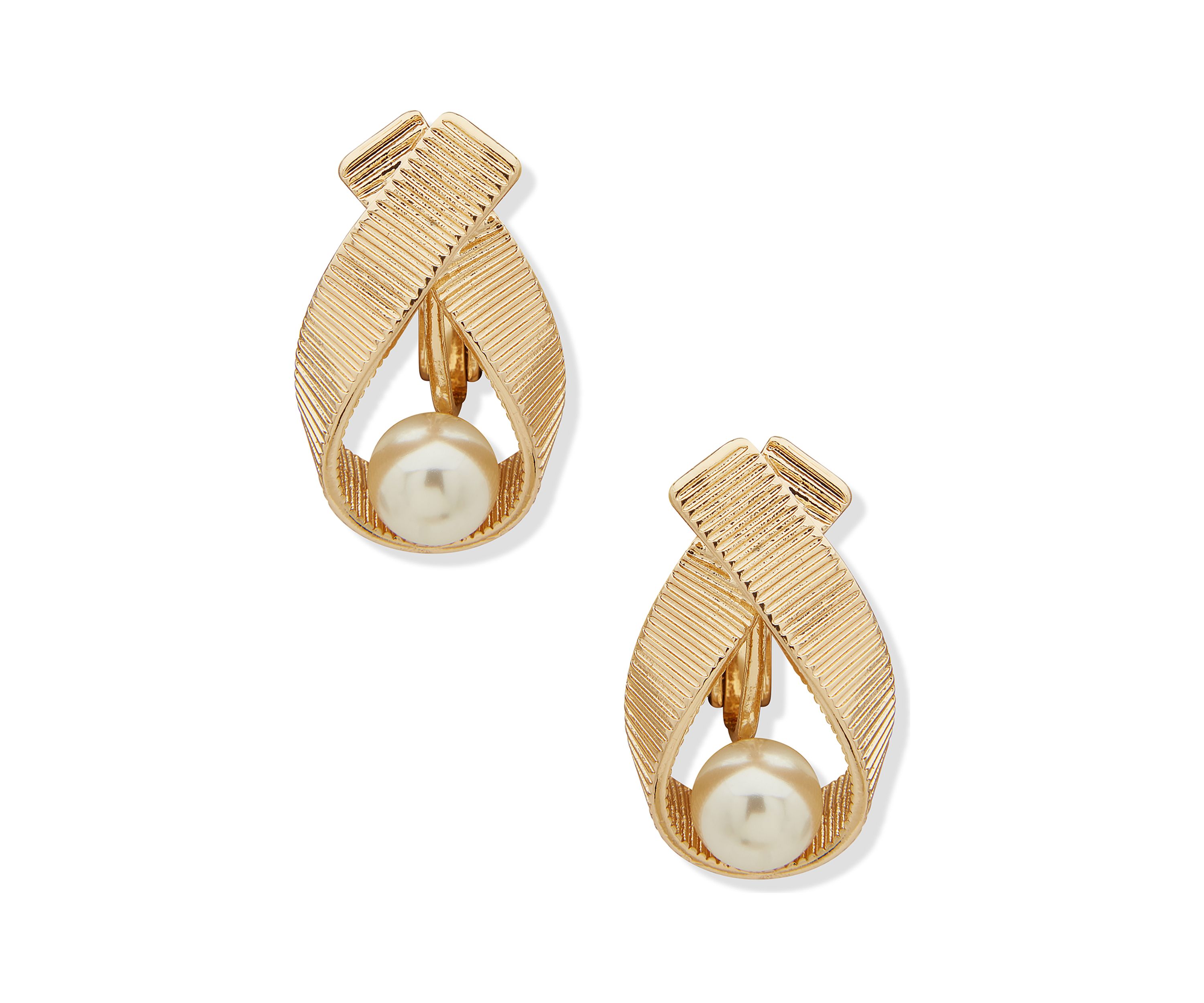 Gold Tone Drop with Pearl Clip Earrings