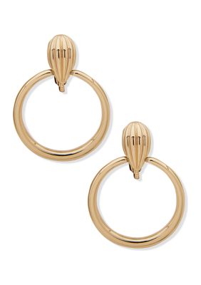 Gold Tone Fluted Hoop Clip Earrings