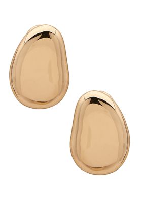 Gold Tone Pebble Button Clip Earrings