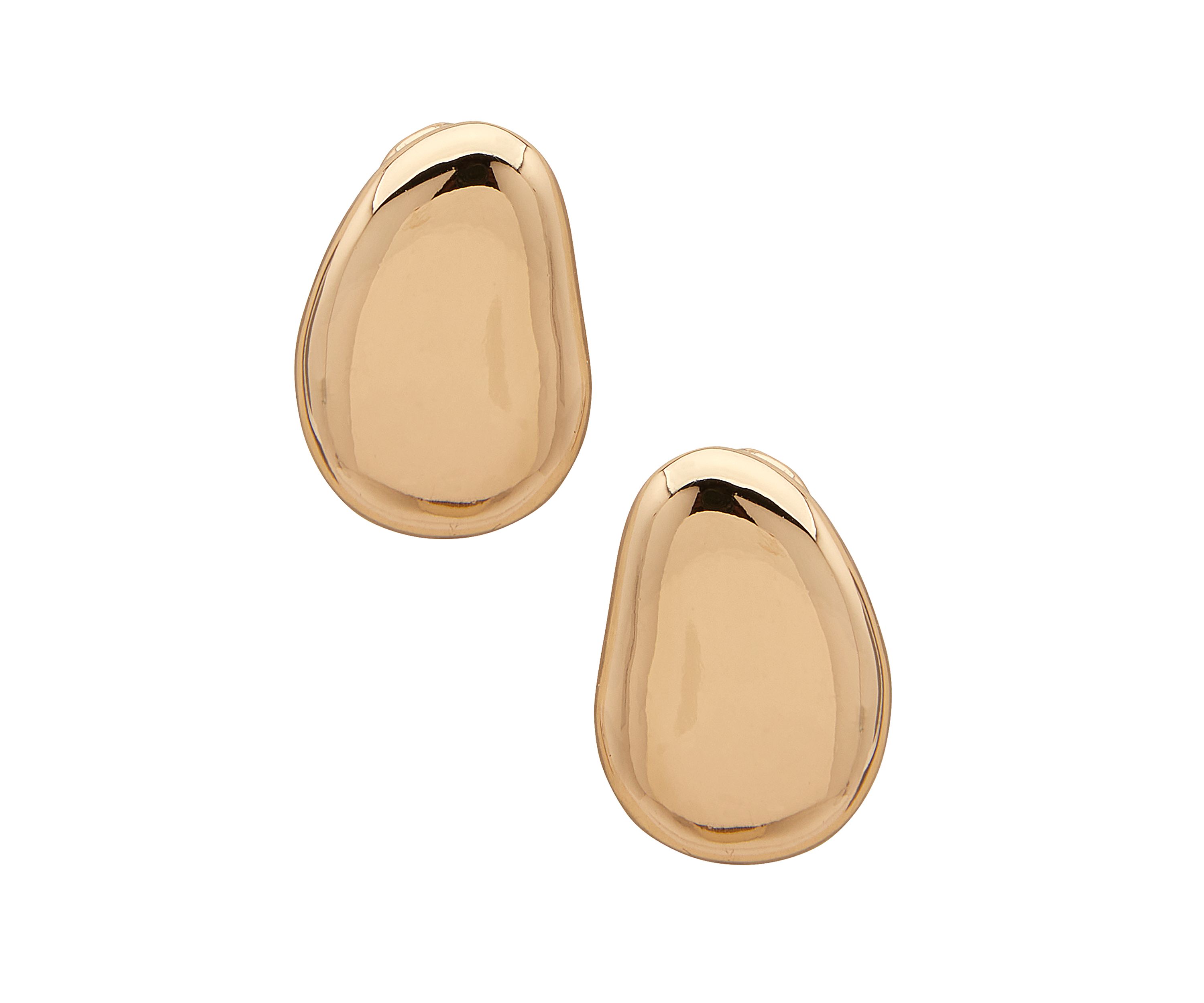 Gold Tone Pebble Button Clip Earrings