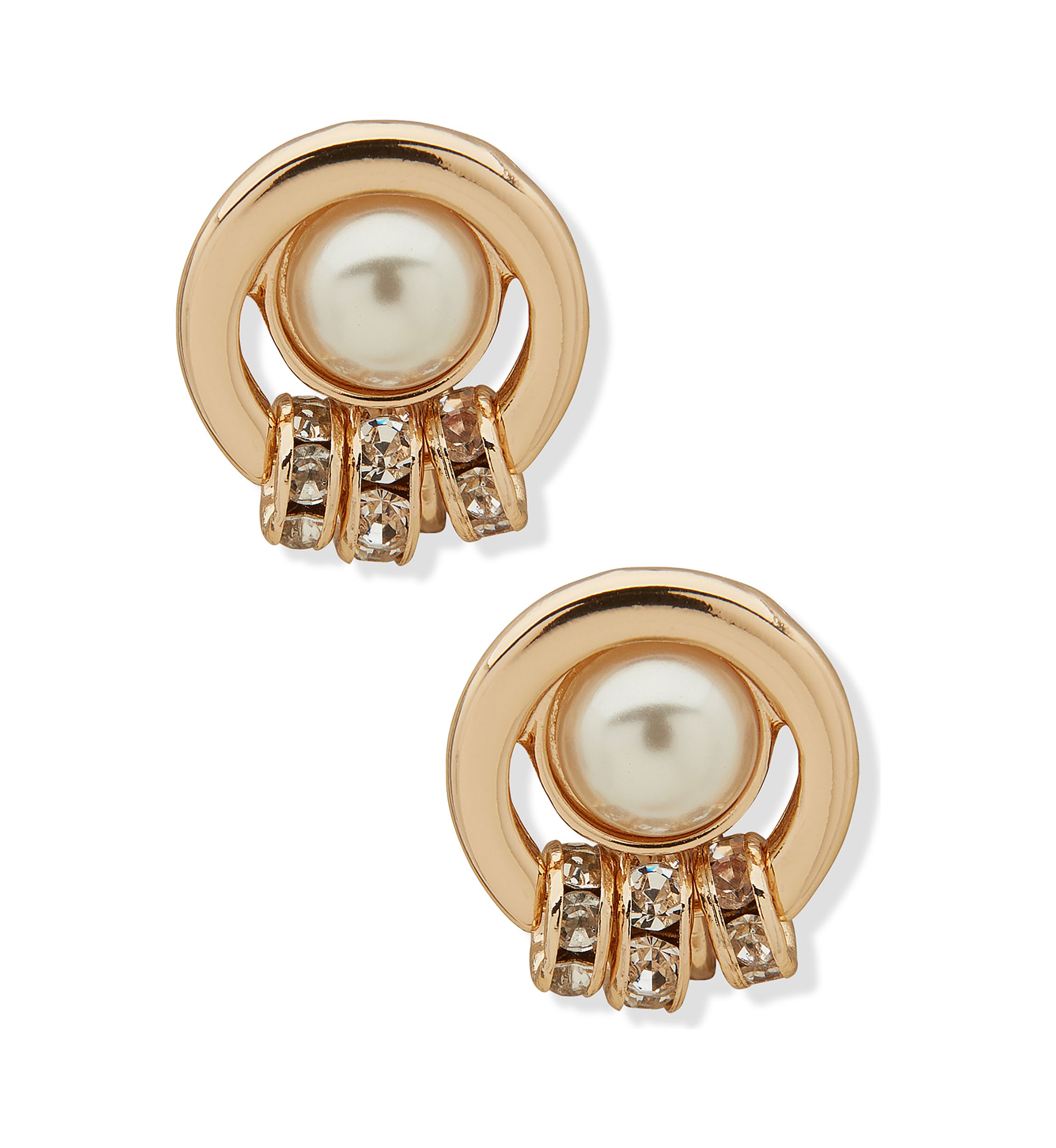 Gold Tone Button Rondelle Charms EZ Comfort Clip Earrings