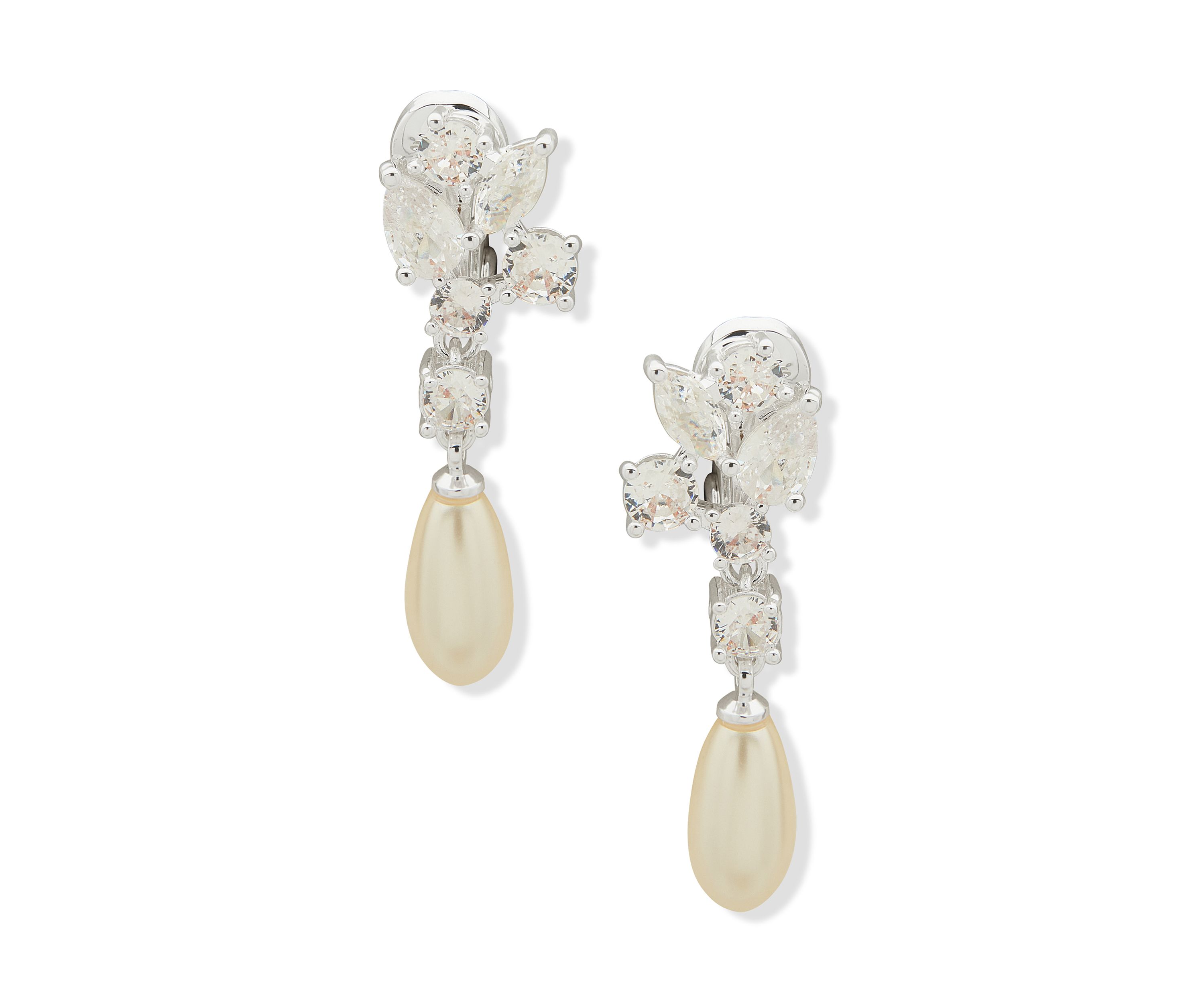 Silver Tone Cubic Zirconia Stone Cluster Comfort Clip Earrings