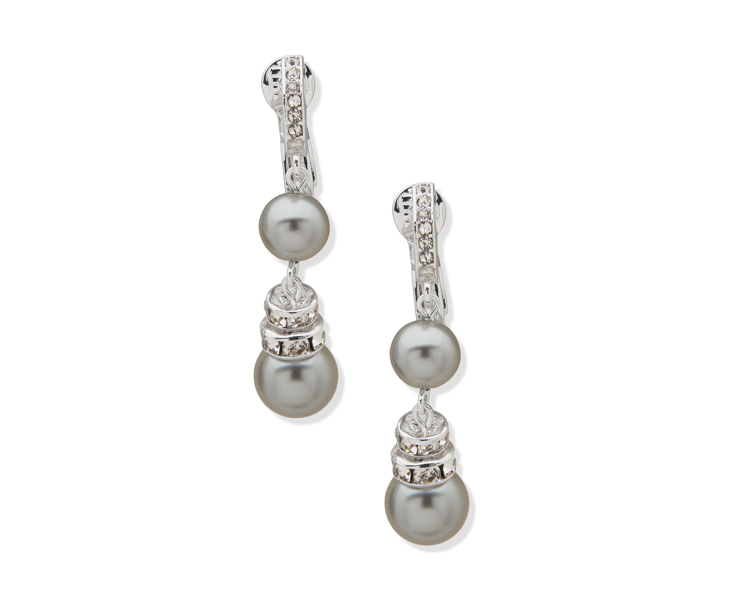 Snowman Pearl Double Drop Comfort Clip Earrings
