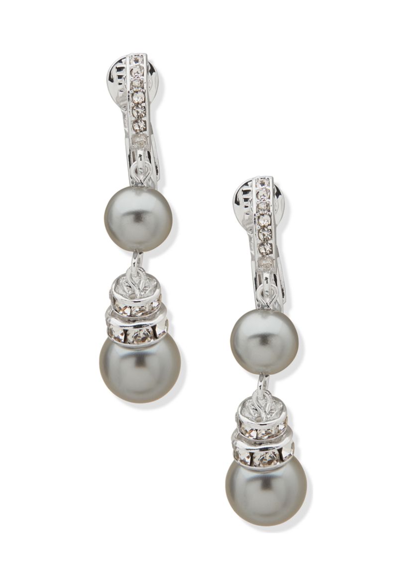 Snowman Pearl Double Drop Comfort Clip Earrings