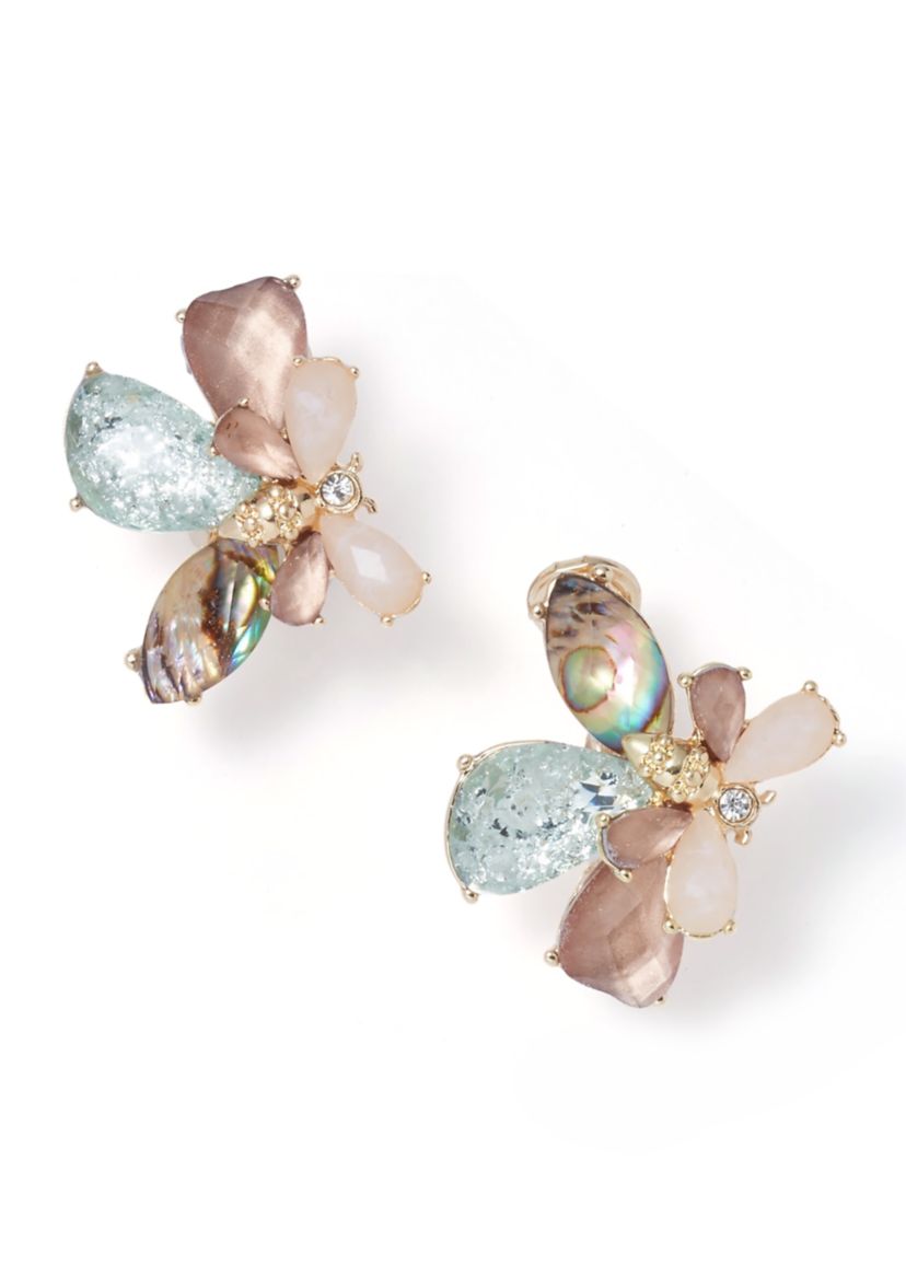 Gold Tone Multi Bee Motif Button EZ Comfort Clip Earrings