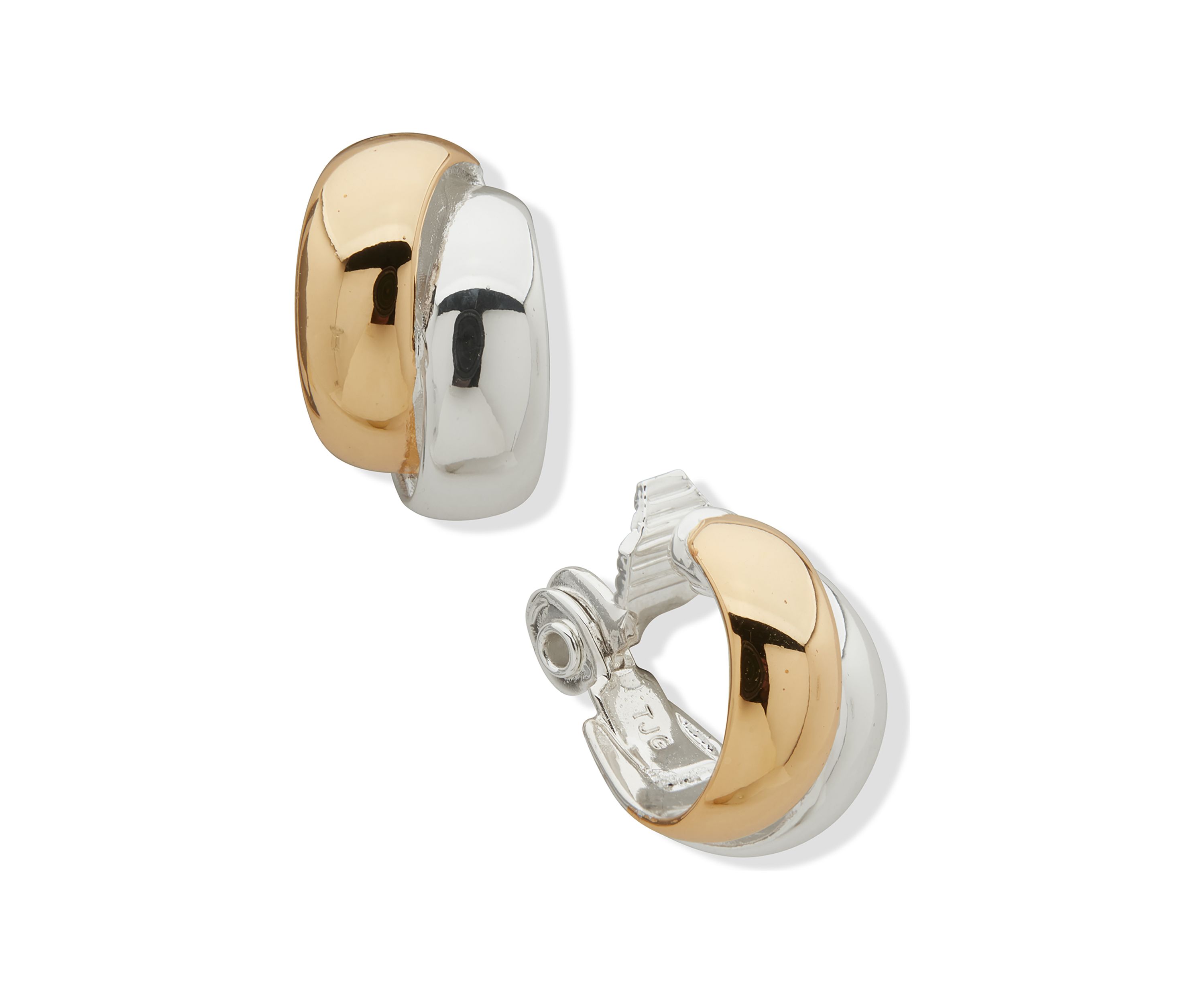 Two Tone 2 Row Button Hoop EZ Comfort Clip Earrings
