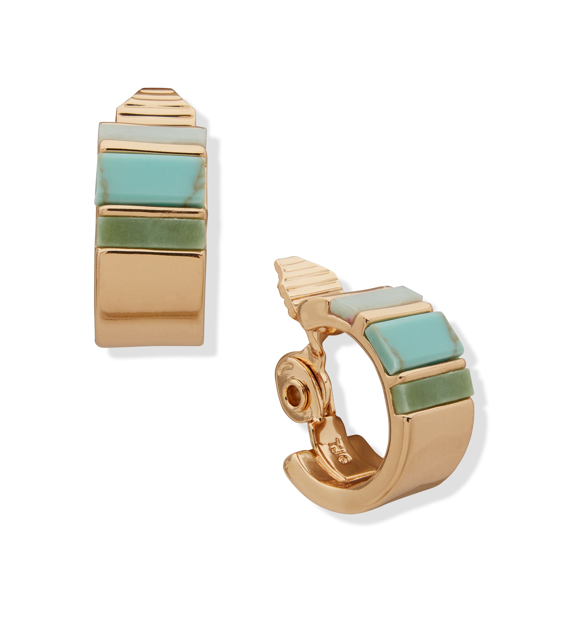 Gold Tone Multi 18mm Inlay Hoop EZ Comfort Clip Earrings