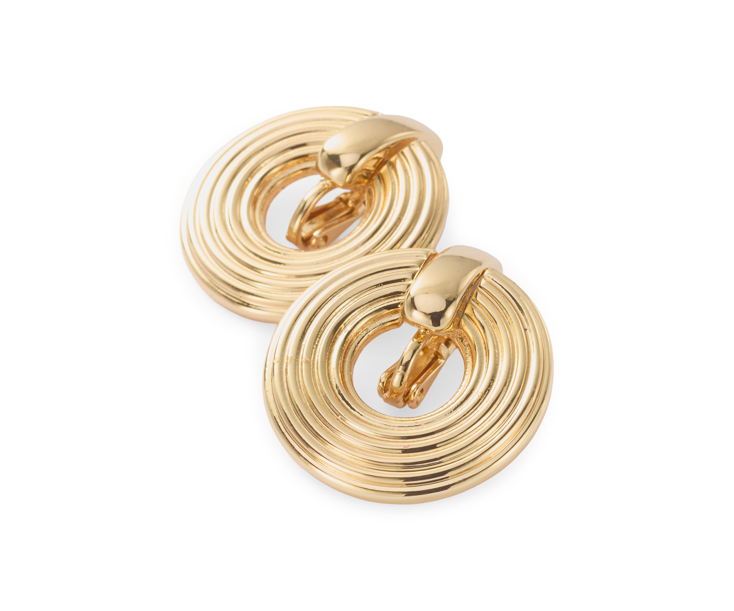 Gold Tone Ribbed Doorknocker Earrings