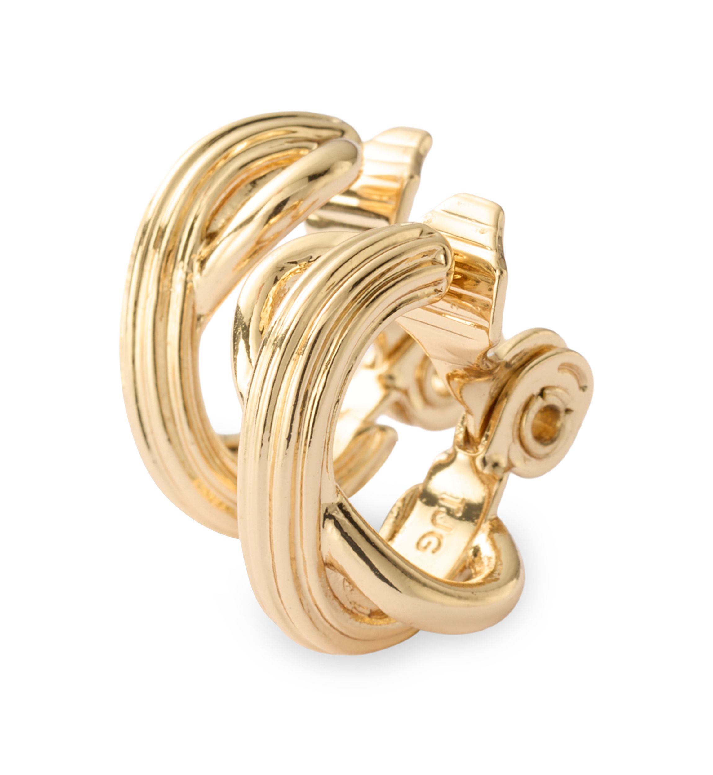 Gold Tone Ribbed Texture Criss Cross C Hoop Earrings