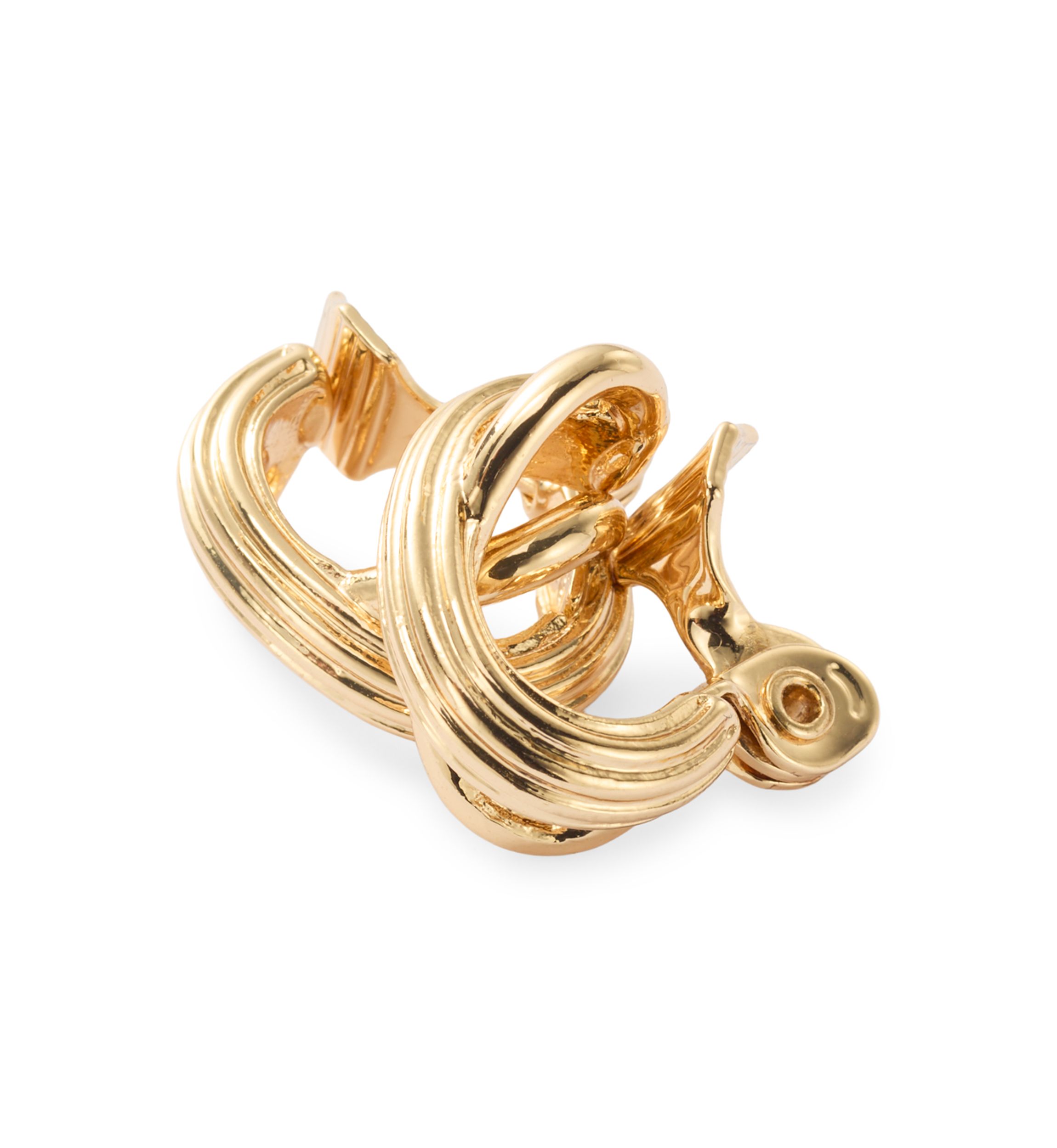 Gold Tone Ribbed Texture Criss Cross C Hoop Earrings