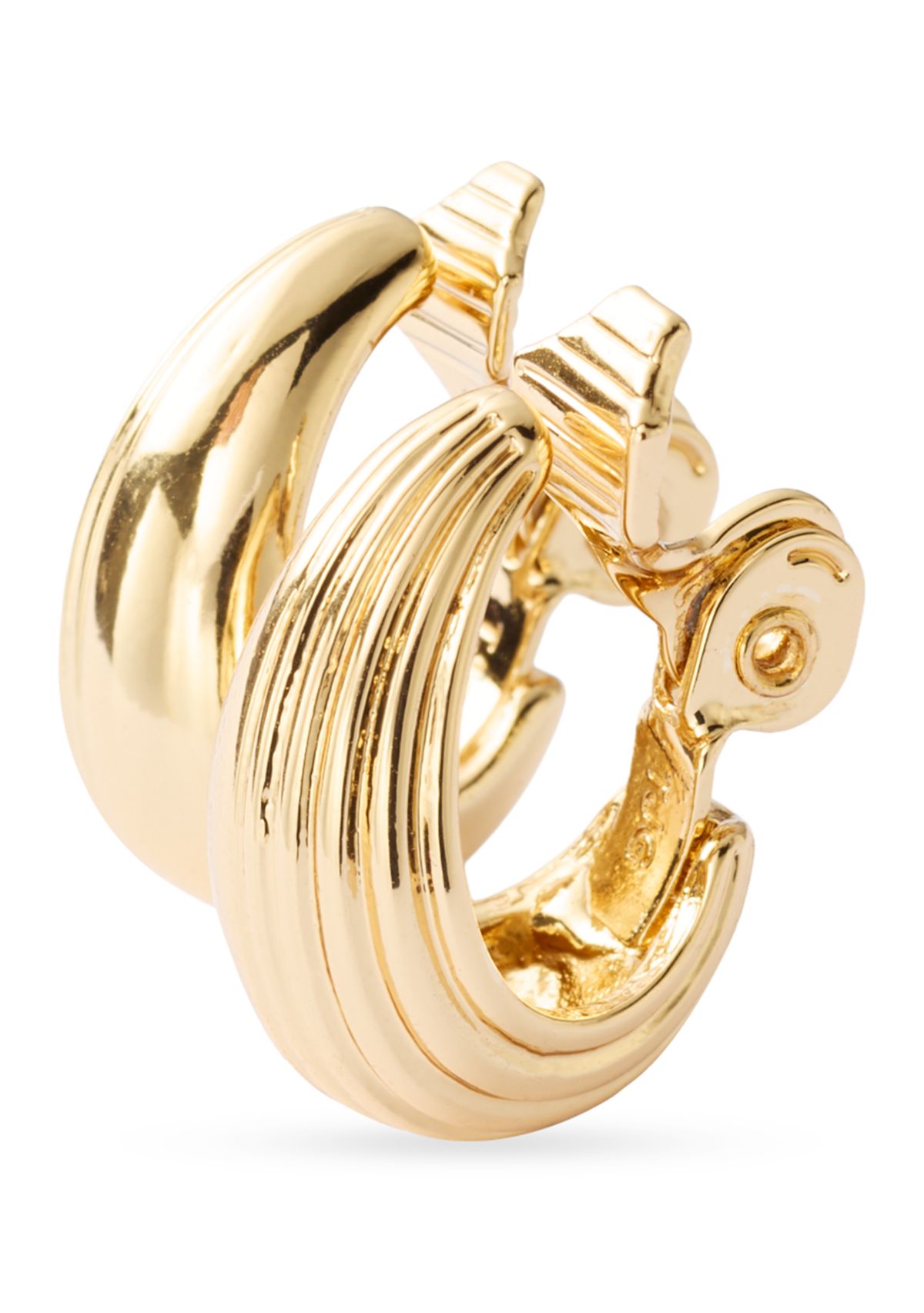 Gold Tone 20mm Ribbed Hoop Earrings