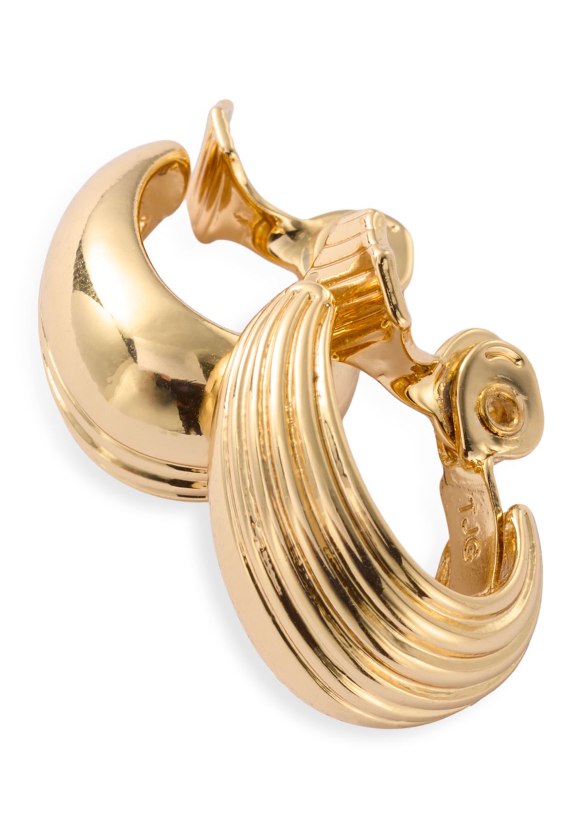 Gold Tone 20mm Ribbed Hoop Earrings