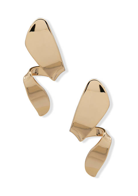 Gold Tone Sculptured Linear Post Earrings