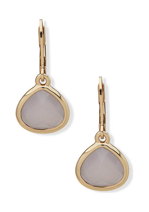 Gold Tone Rose Water Opal Drop Earrings