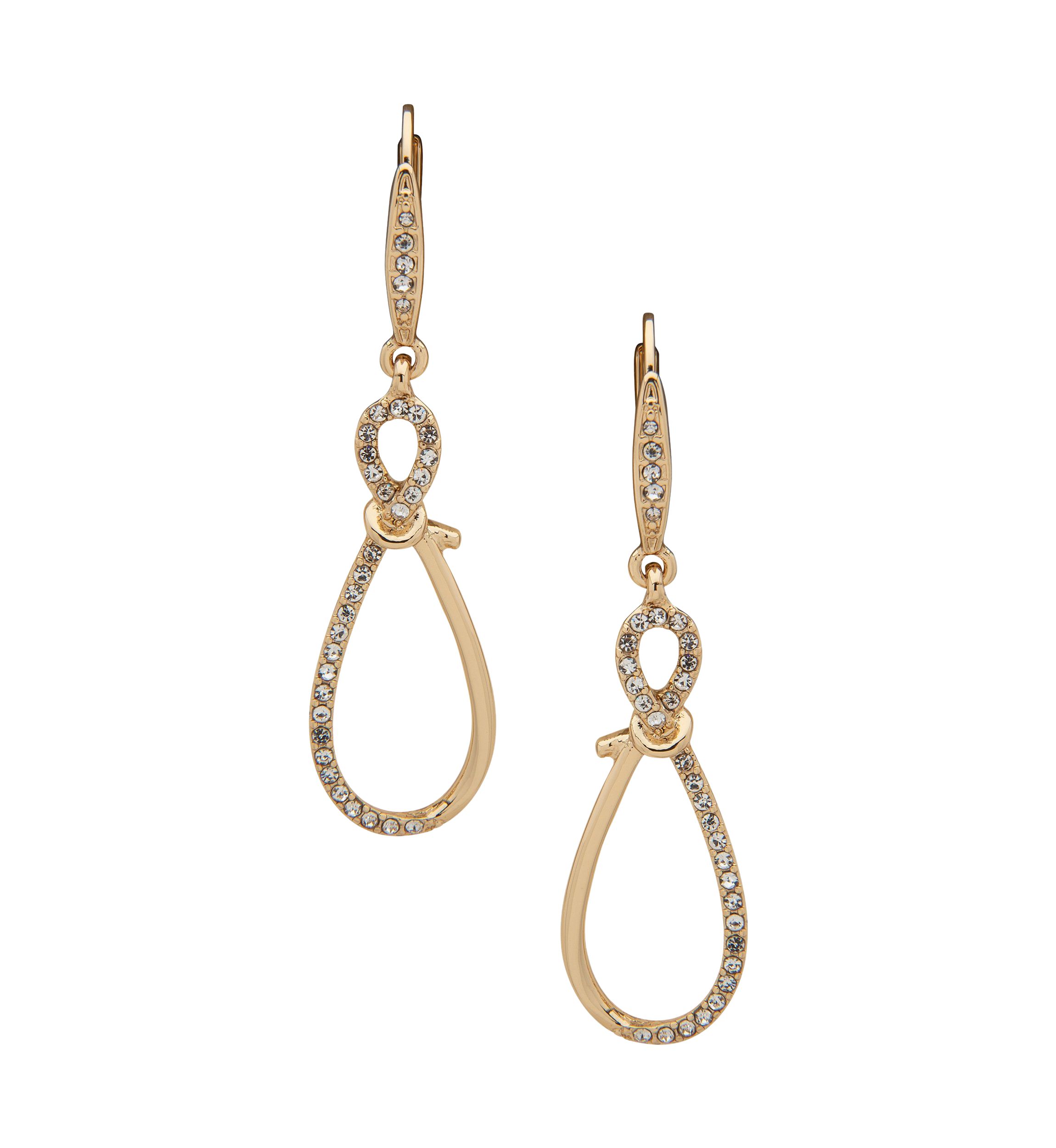 Gold Tone Crystal Pavé Knot Drop Earrings