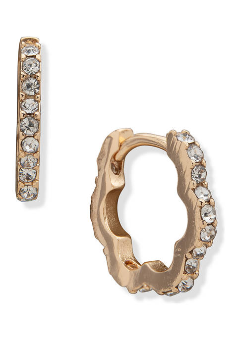   Gold Tone Crystal 14 Millimeter  Scallop Stone Huggie Hoop Earrings 