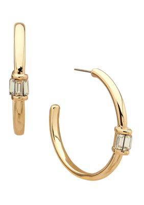 38 Millimeter C Hoop Earrings with Baguette Stone