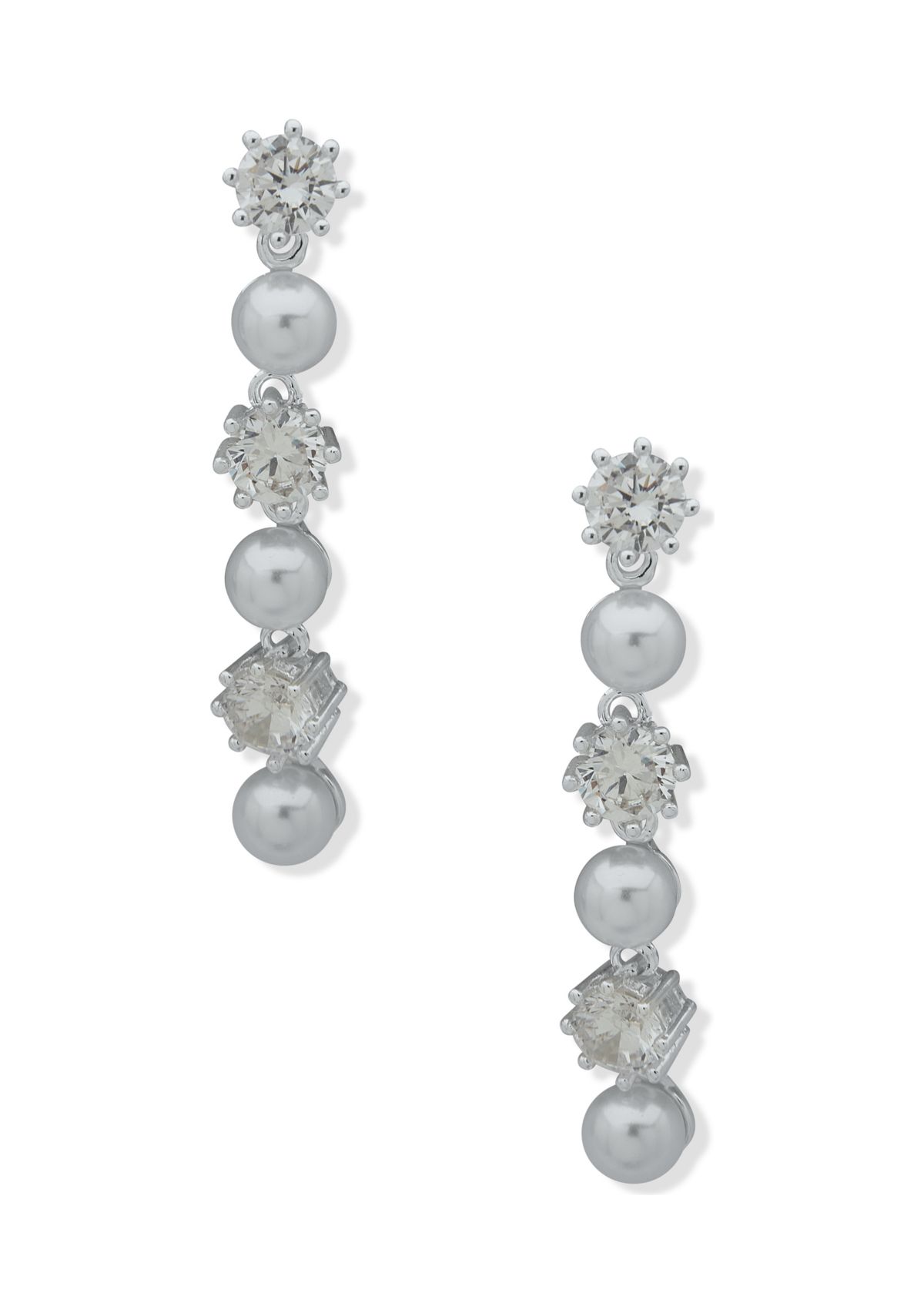 Cubic Zirconia Pearl Post Linear Earrings