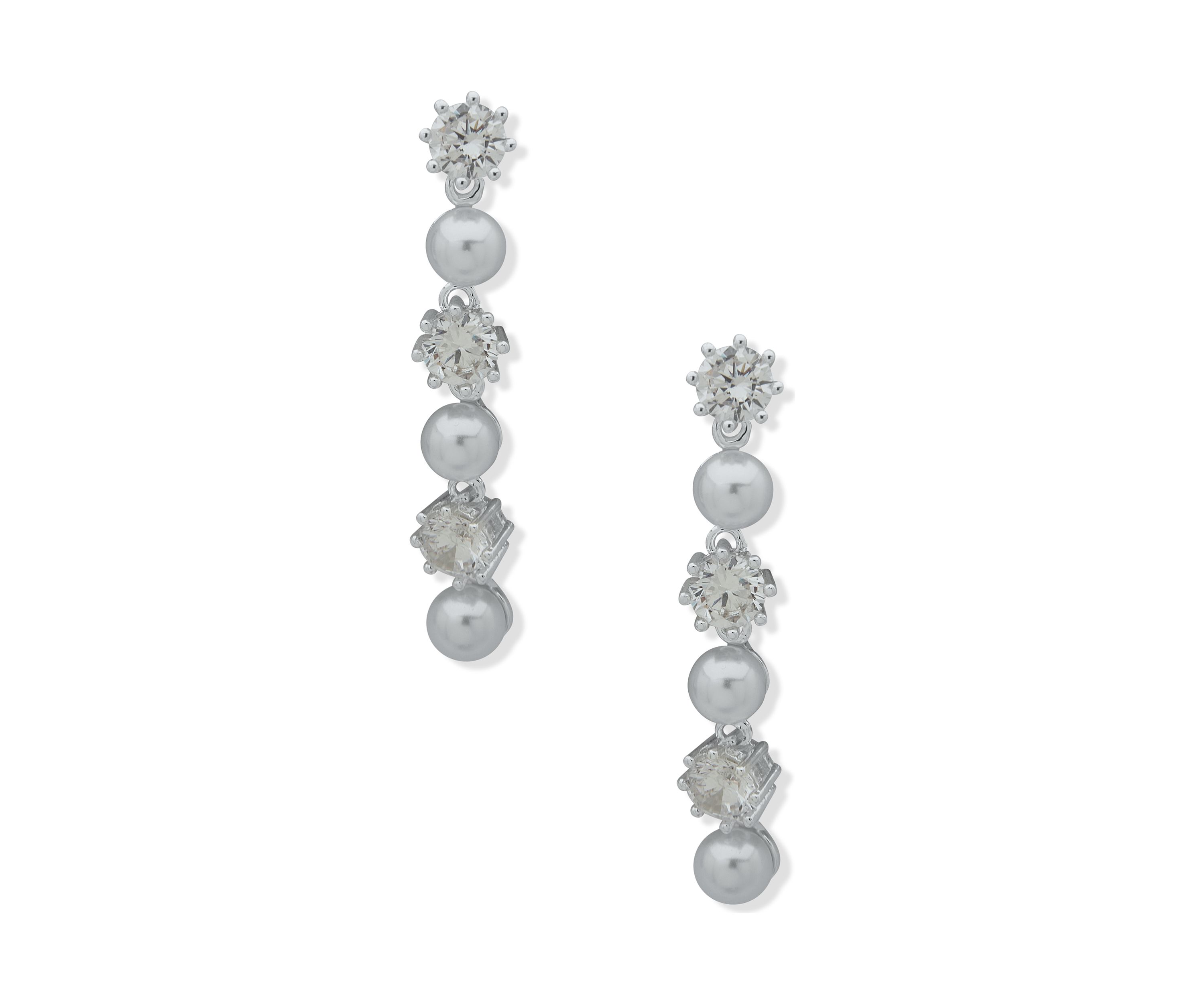 Cubic Zirconia Pearl Post Linear Earrings