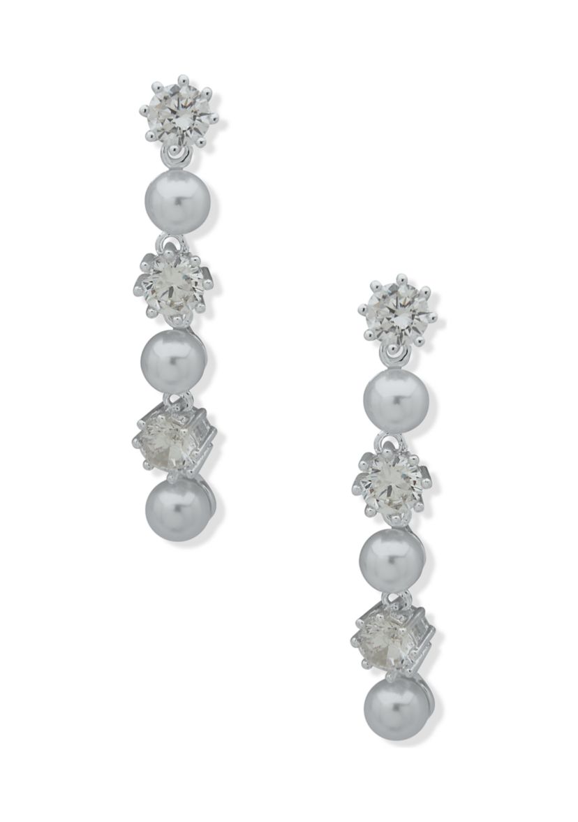 Cubic Zirconia Pearl Post Linear Earrings