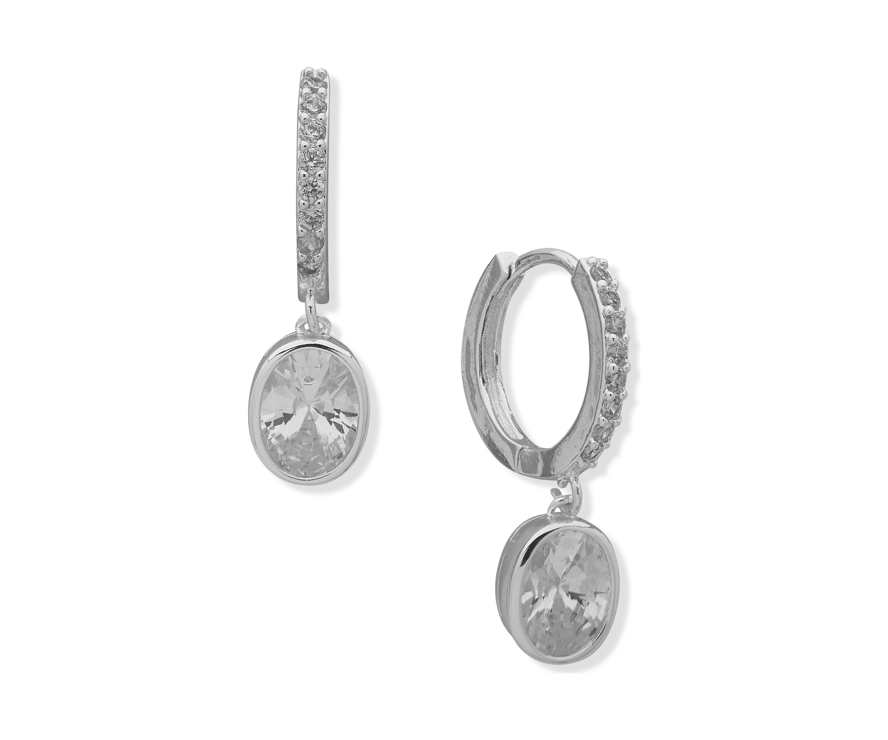 Silver Tone 15 Millimeter Crystal Hoop with Drop Earrings