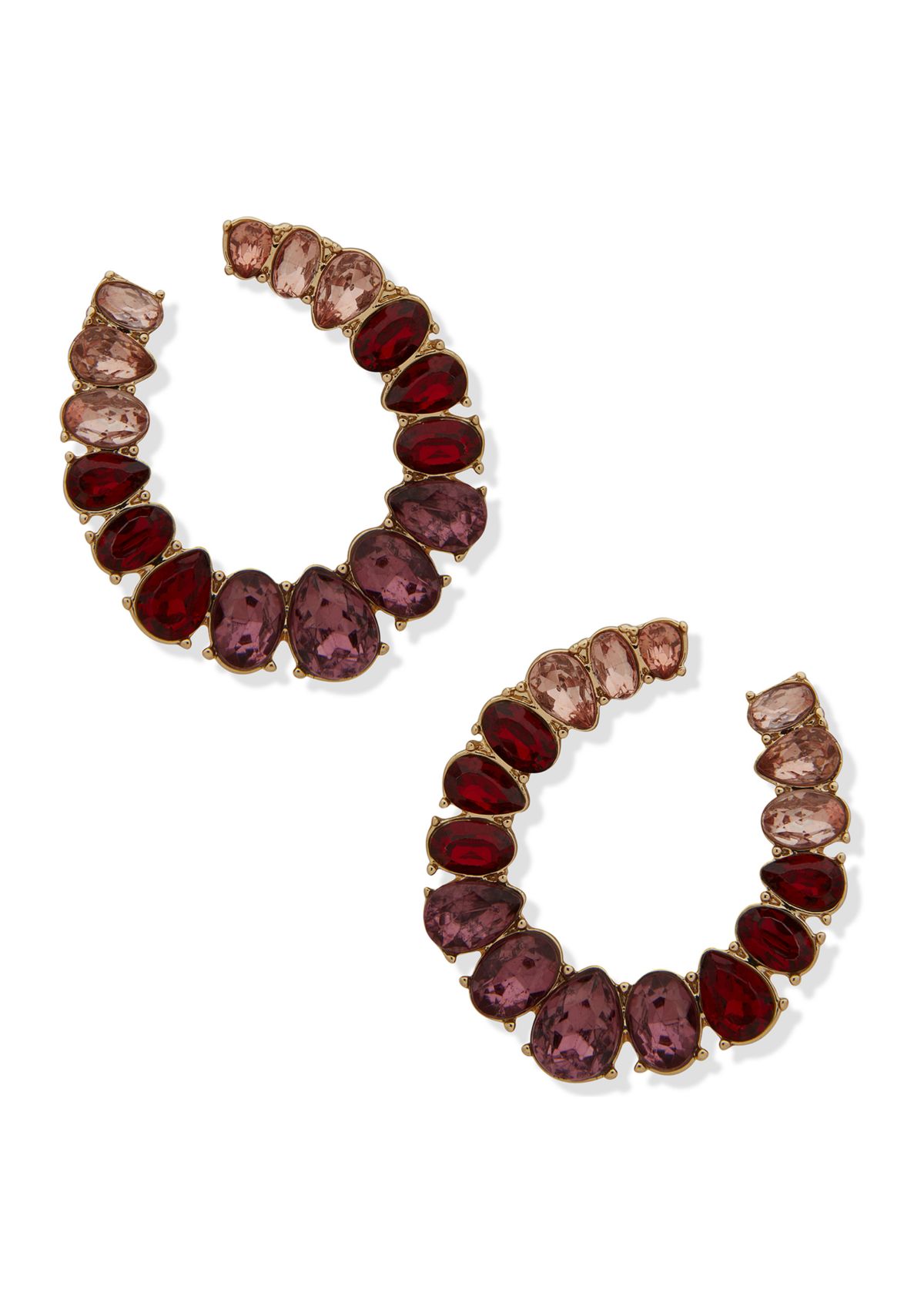 Gold Tone Red Front/Back Stone Stud Earrings