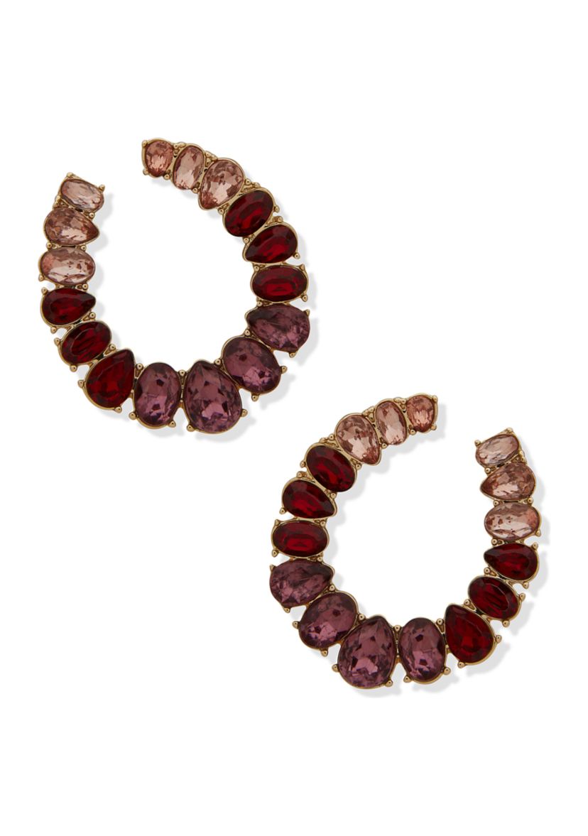 Gold Tone Red Front/Back Stone Stud Earrings