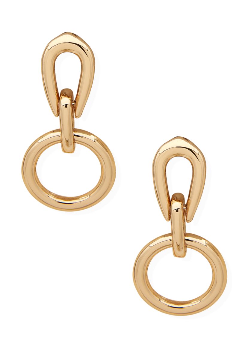 Gold Tone Link Post Drop Earrings