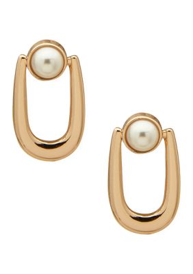 Gold Tone Pearl Open Stud Earrings