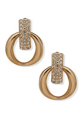 Gold Tone 22 Millimeter Crystal Hoop Earrings