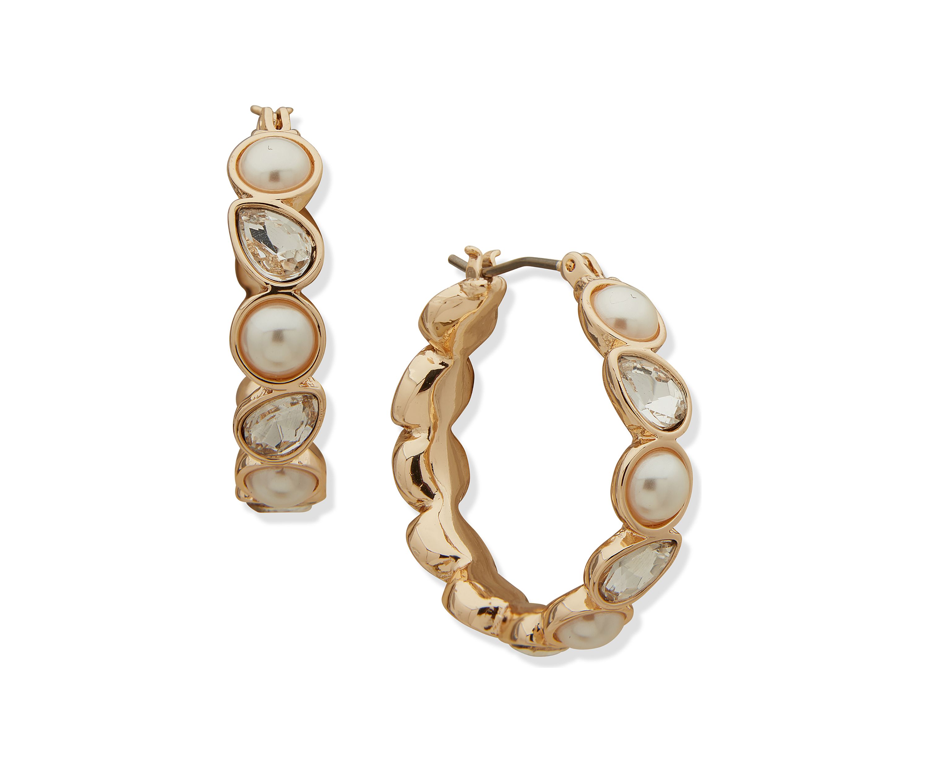 Gold Tone 29 Millimeter Stone with Pearl Clickit Hoop Earrings