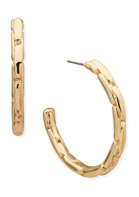 Gold Tone 40 Millimeter Chain C Hoop Earrings