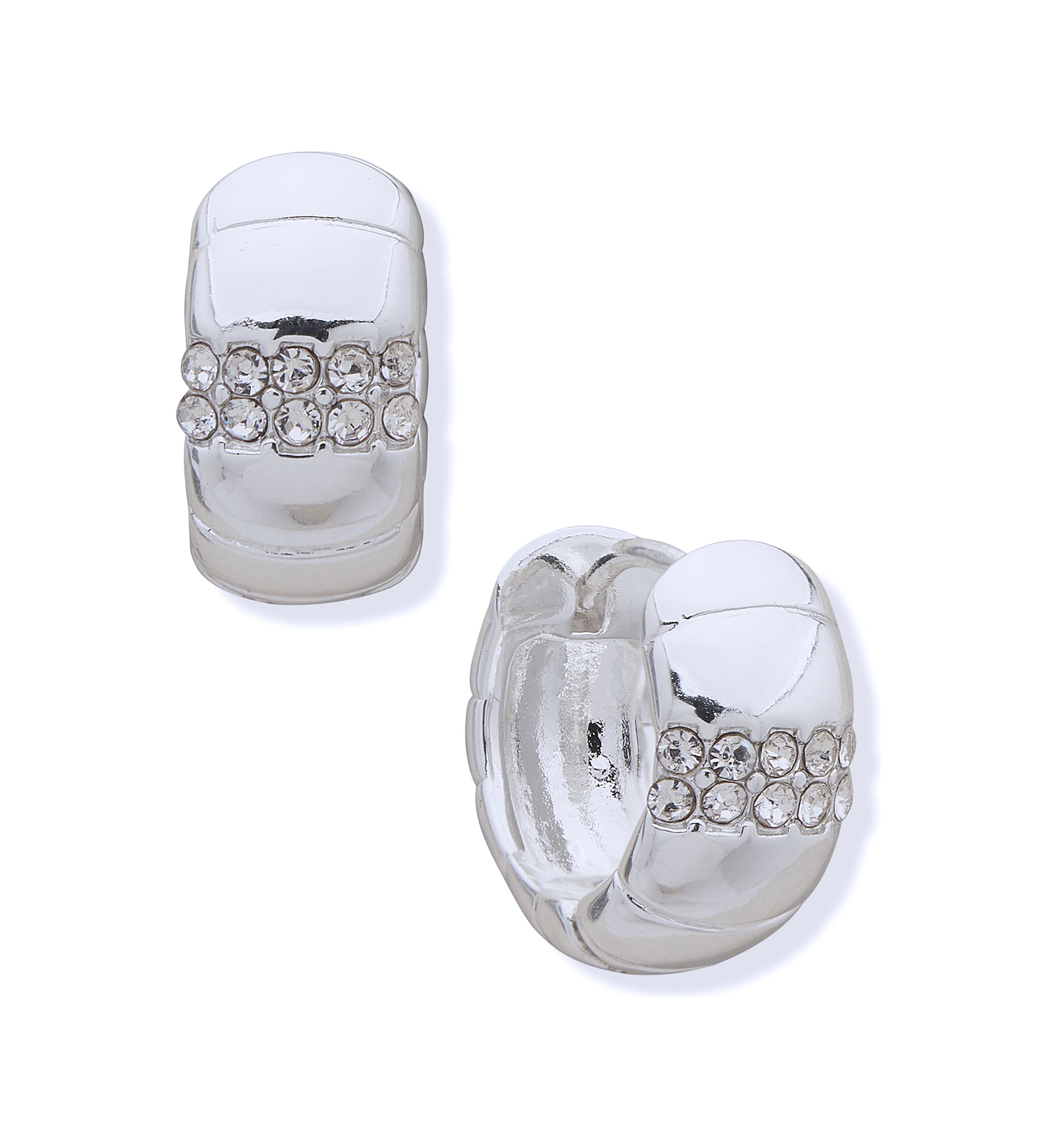 Silver Tone 15 Millimeter Crystal Omega Huggie Hoop Earrings