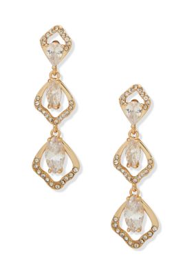 Gold Tone Crystal Flower Petal Linear Earrings